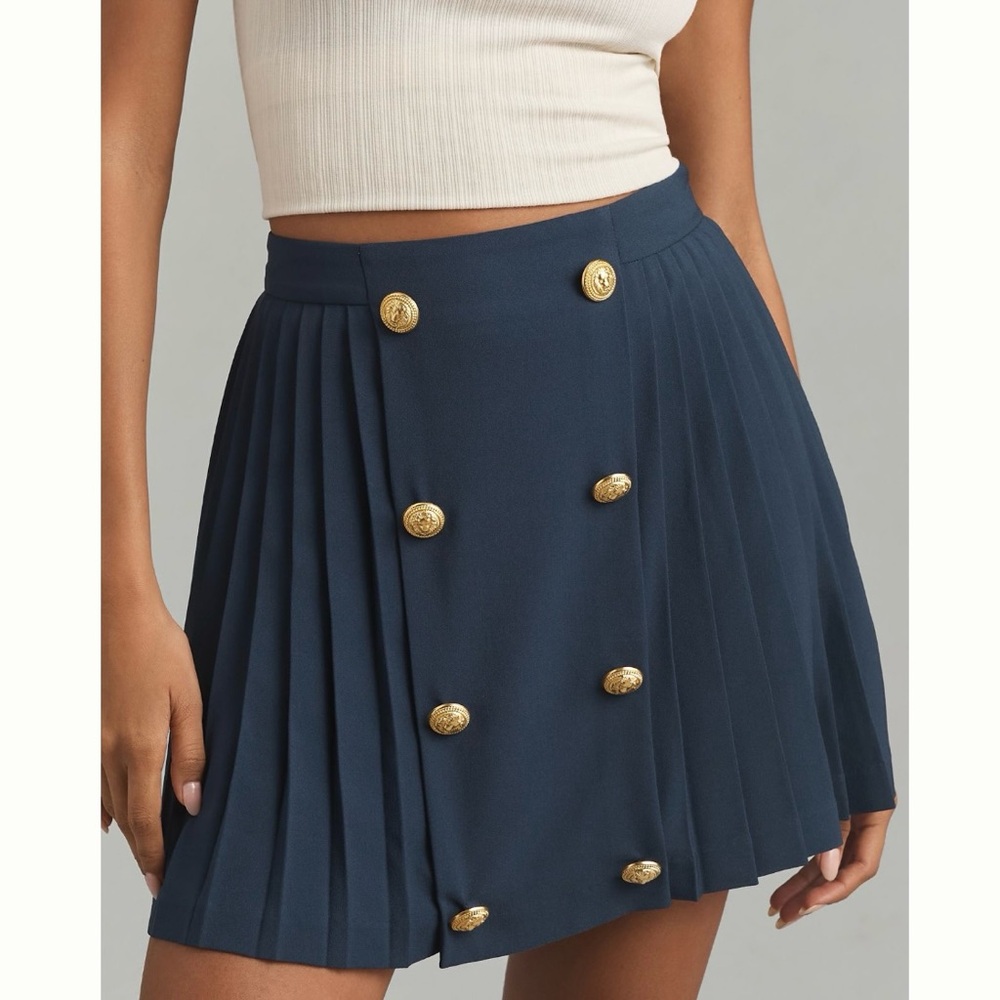Hutch Navy Blue Pleated Hold Button Front Mini Skirt XXS